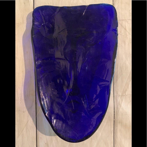 Rare HTF 10.5” Blue Glass Abstract Art Face Mask Sculpture - Picture 8 of 8